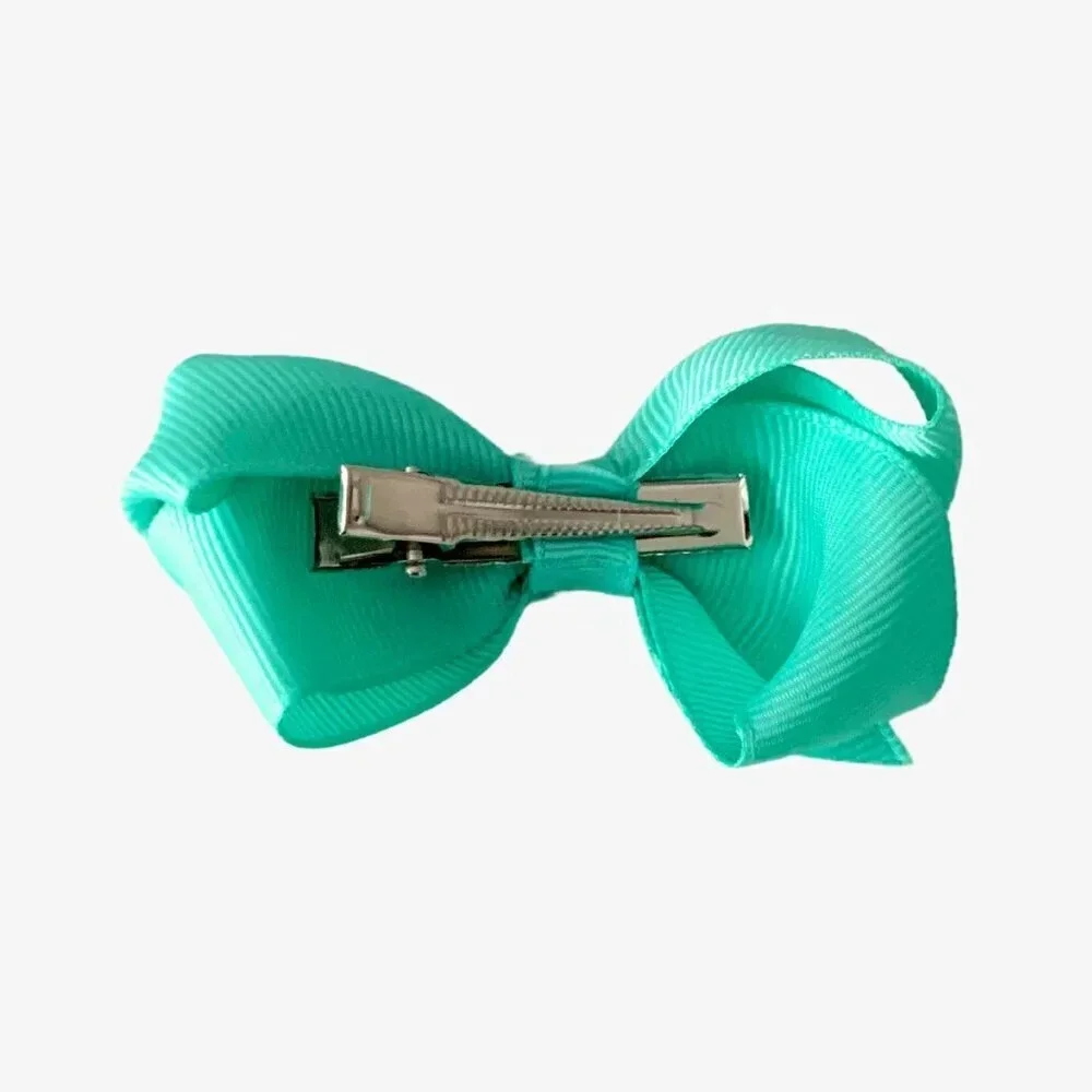 Set of 2 Pretty Girls Hair Bows Grosgrain Ribbon Clips Hair Accessories Mint